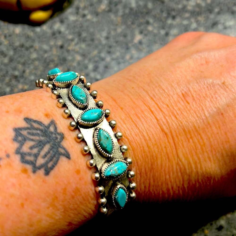 Lucky Brand adjustable silver turquoise bangle new!